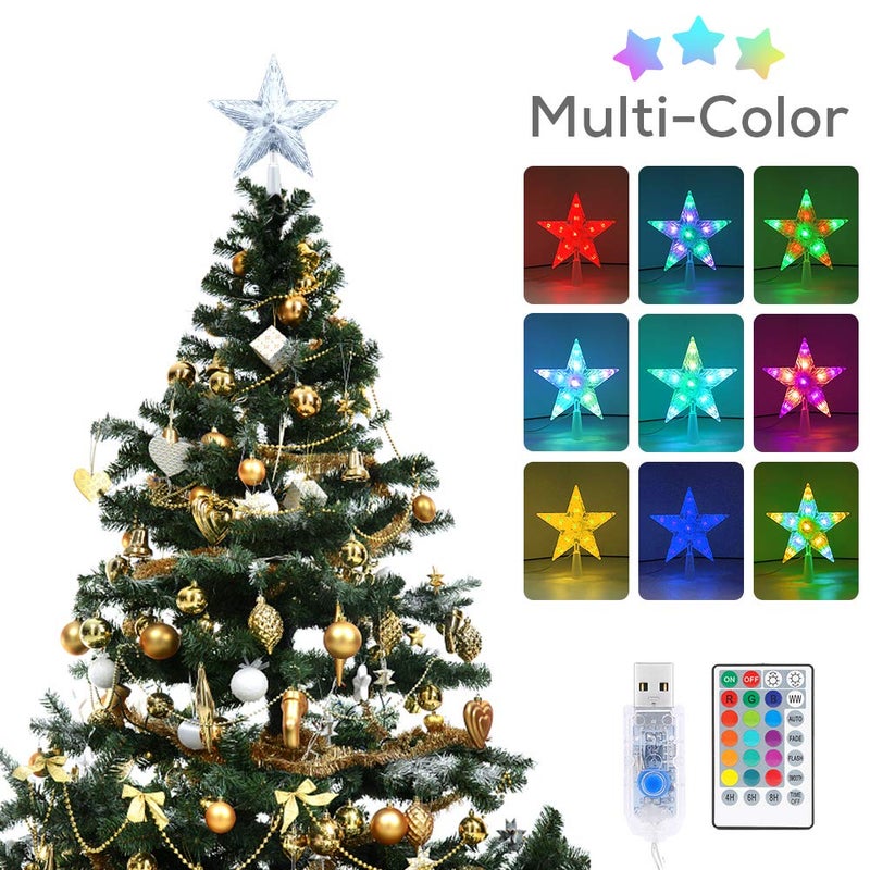 MAXROCK Christmas Tree Topper Star 7" LED Lighted Star Tree Top w/Remote Control, 5-Point Star RGB Night Light Treetop, Small Xmas Tree Decor for Christmas, USB Plug in/Wire 9.84Ft - Image 2